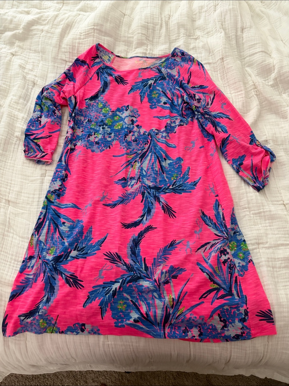 Lilly Pulitzer Hot Pink Dress with Blue Floral Print